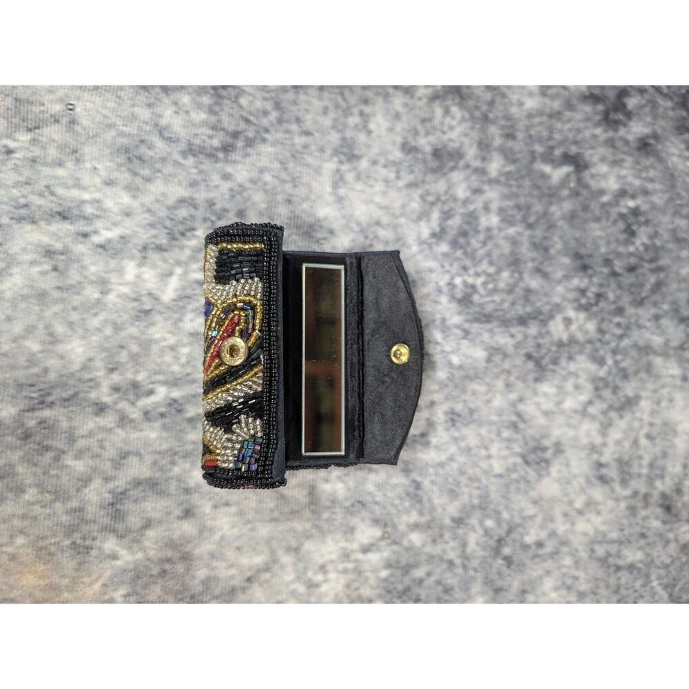 Vintage Paisley Beaded Lipstick Case with Mirror Boho Glam Vanity Accessory